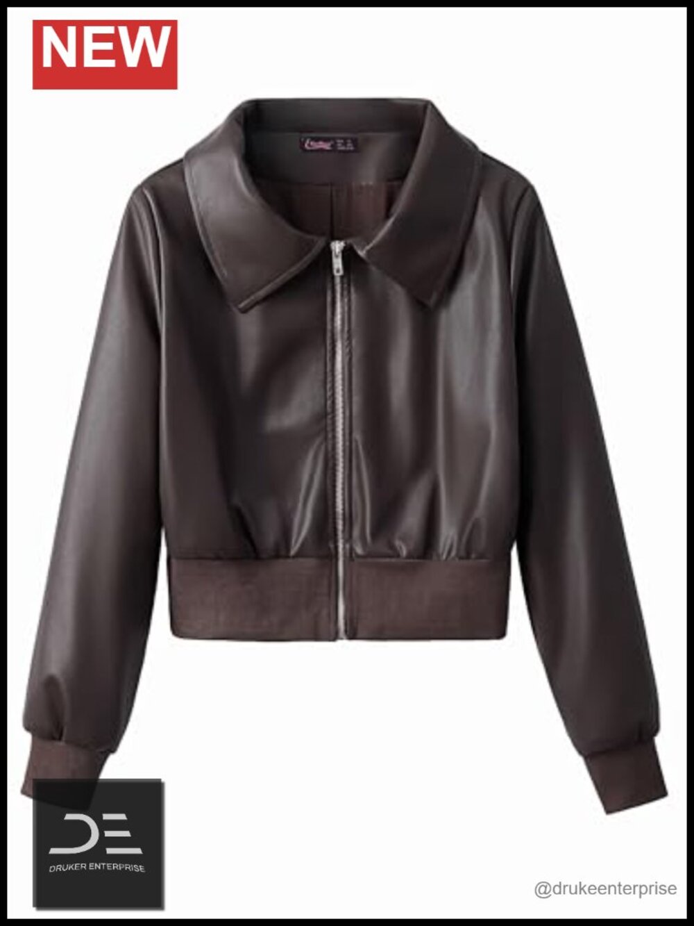 Faux Leather Moto Biker Bomber Jacket Zip Up Fitted Women's